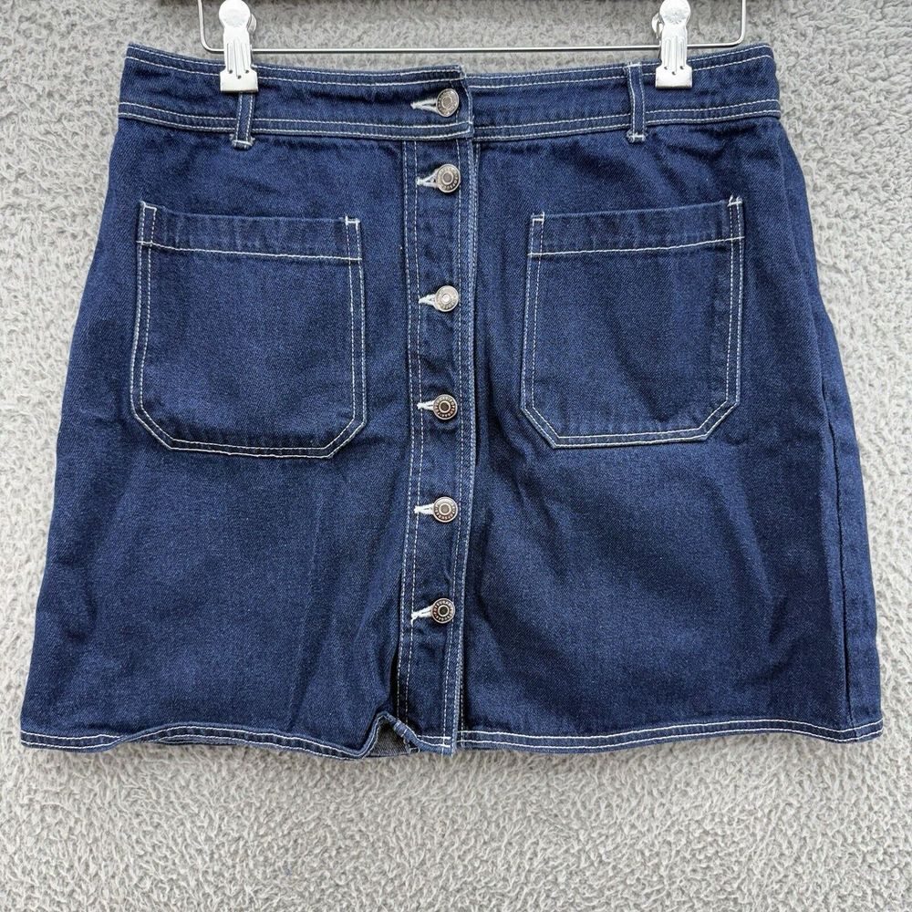 Popsugar Classic Denim Skirt Size 14 Blue Jean Button Front‎ Dark Wash Pockets